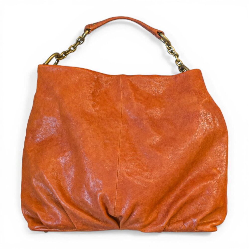 Women's Leather Hobo Tote Bag in Burnt Orange